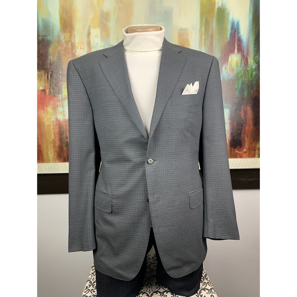 44R Canali 1934 Gray Blue Minicheck Sport Coat slim fit - Mens Jacket Blazer